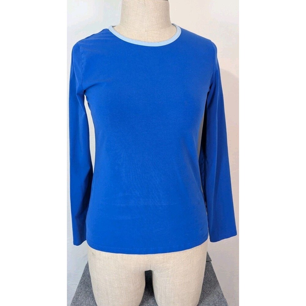 Lands' End Blue Cotton Spandex Blend Long Sleeve Ringer Tee Medium 10-12